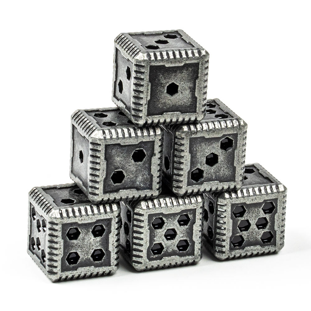 Sci-Fi Hex Metal 16mm D6 Dice (6 Pack)