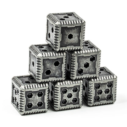 Sci-Fi Hex Metal 16mm D6 Dice (6 Pack)