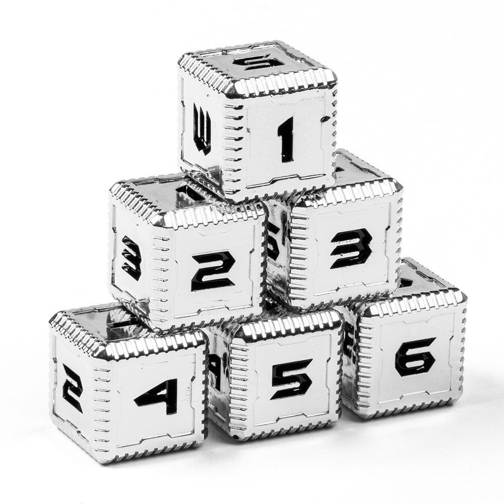 Sci-Fi Number Metal 16mm D6 Dice (6 Pack)