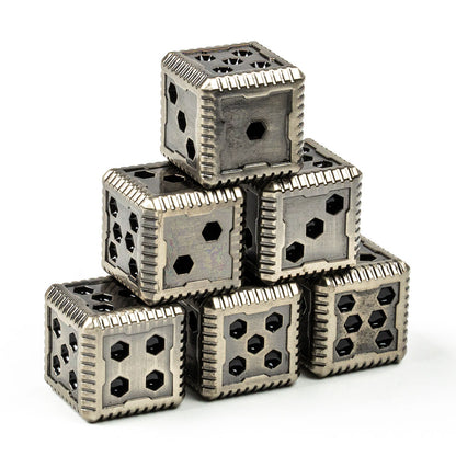 Sci-Fi Hex Metal 16mm D6 Dice (6 Pack)